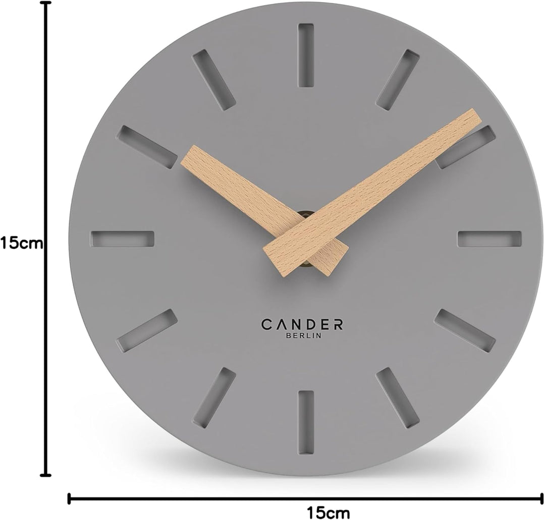 Cander Berlin MNU 2515 G Tischuhr lautlos ohne Tickgeräusche 15 cm analog batteriebetrieben grau MDF