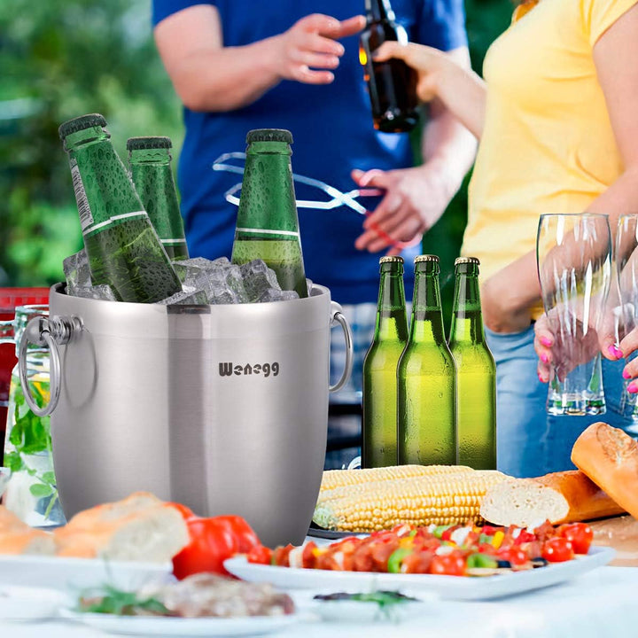 3L Eiskübel Edelstahl mit Deckel, Schaufel, Zange und Sieb – gut verarbeiteter isolierter Edelstahl