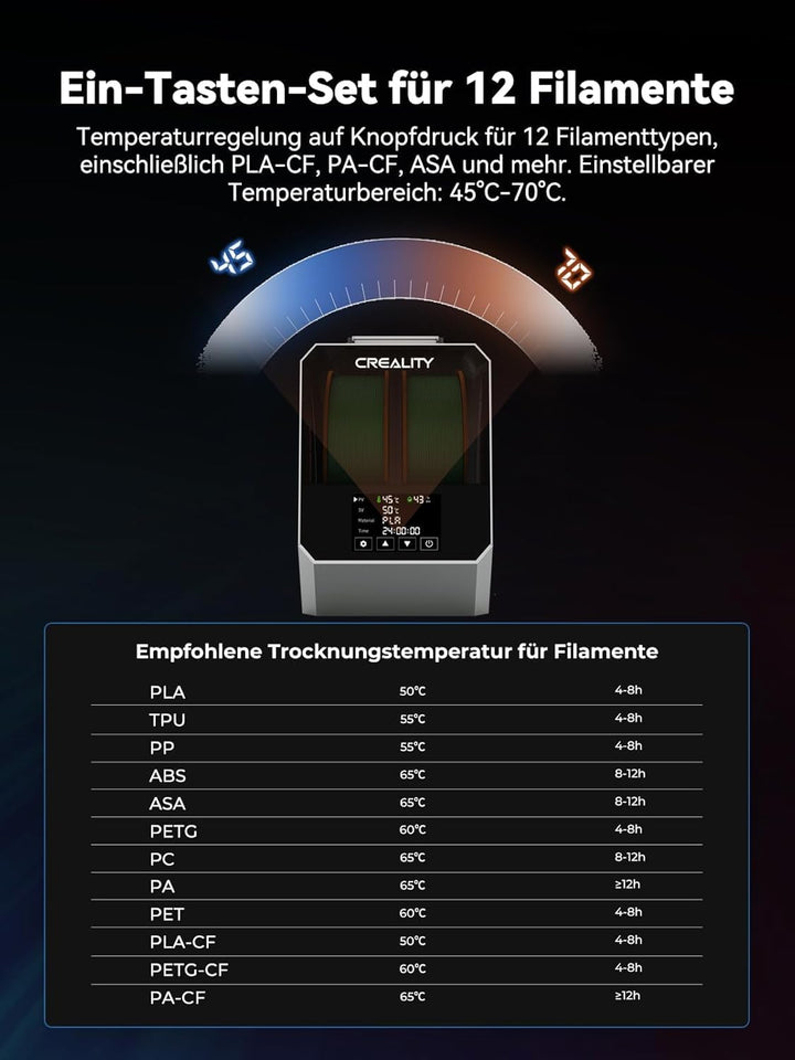 Creality Space PI Plus Filament Trockner, 2-Rollen-Kapazität mit 48h Timer, 3,7 Zoll Touchscreen, PT