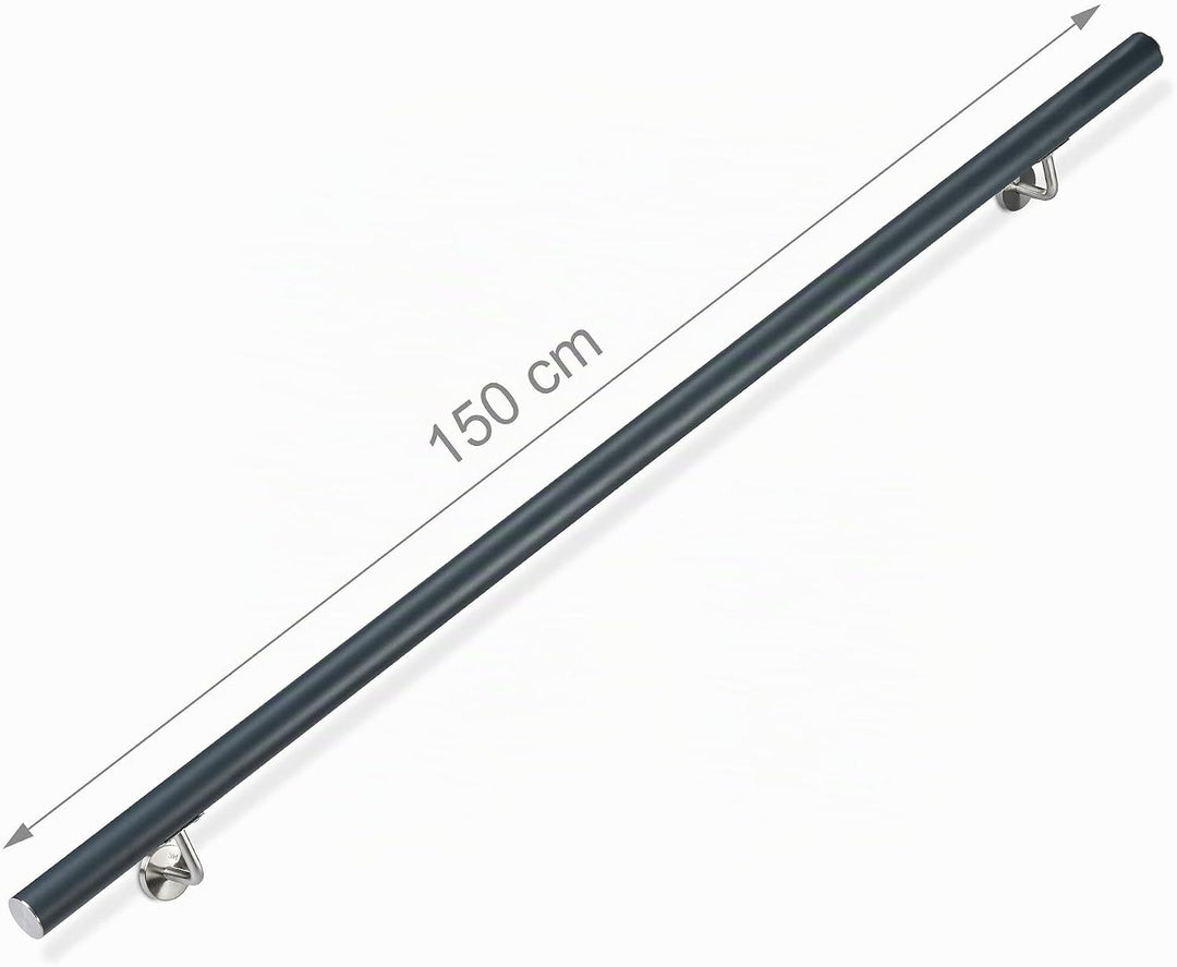 Relaxdays, anthrazit Handlauf Aluminium, rund, Treppengeländer innen &amp; aussen, matt, 150 cm, Ø 42mm,