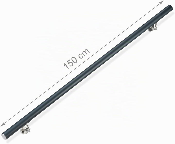 Relaxdays, anthrazit Handlauf Aluminium, rund, Treppengeländer innen &amp; aussen, matt, 150 cm, Ø 42mm,