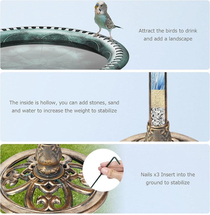 AISITIN Vogeltränke mit 2.5W Solar Springbrunnen, Futterplatz, Garten/Balkon Dekoration, Vogelbecken