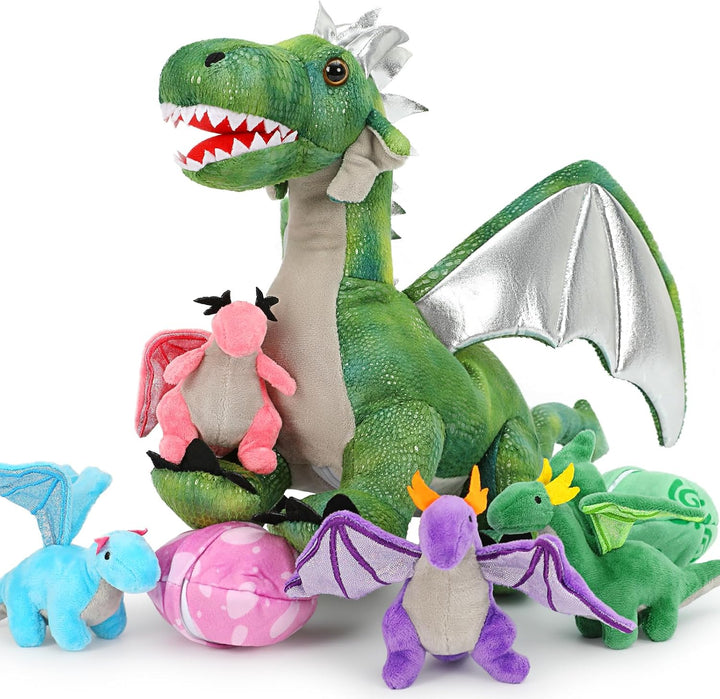 MorisMos 55cm Stehend Drache Kuscheltier mit Baby im Bauch, Grün Gross Plüschdrache Kuscheltiere XXL