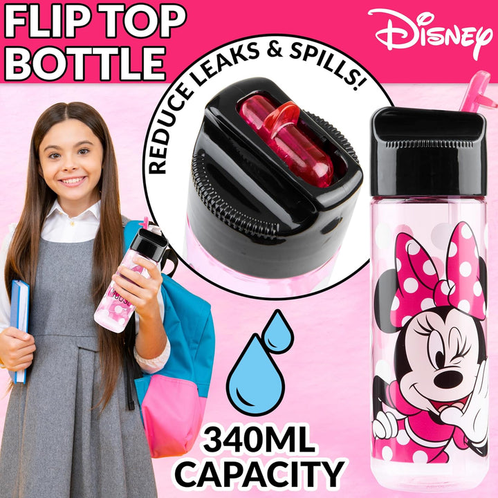 Disney Minnie Mouse Kinder Lunchbox mit Fächern und Wasserflasche für Schule und Ausflüge (Rosa), Ro