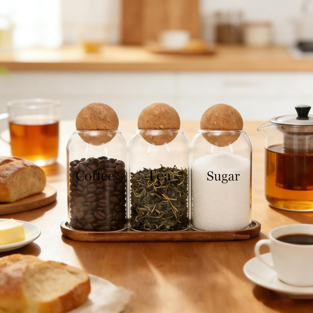 Kaffeedose 500ml 3er Set Enthält Kaffeebehälter, Teedose und Zuckerdose Glas, Kaffeebohnen Behälter