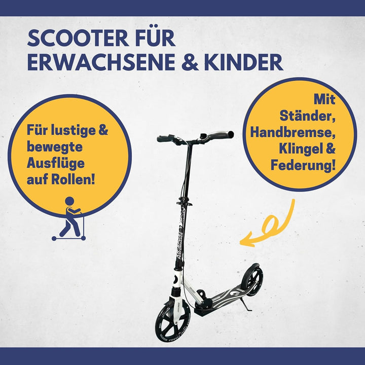 Best Sporting Scooter Erwachsene und Kinder I klappbarer Roller mit Ständer, Handbremse, Klingel und