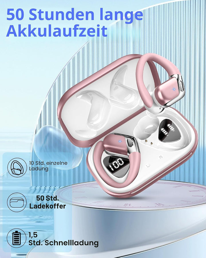 2026 Bluetooth Kopfhörer, Kopfhörer Kabellos Bluetooth 5.4 Sport tiefer Bass, 50 std Spielzeit In Ea
