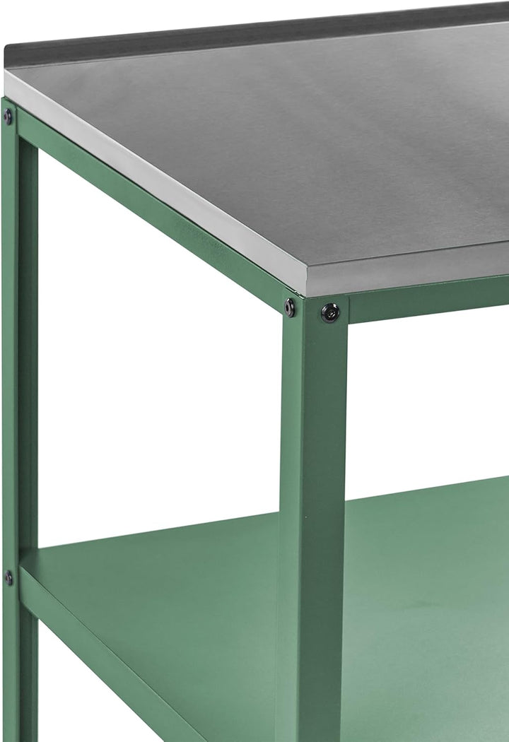 Beliani Outdoor-Kücheninsel Stahl grün mit Edelstahlplatte Silber schmal Vilama