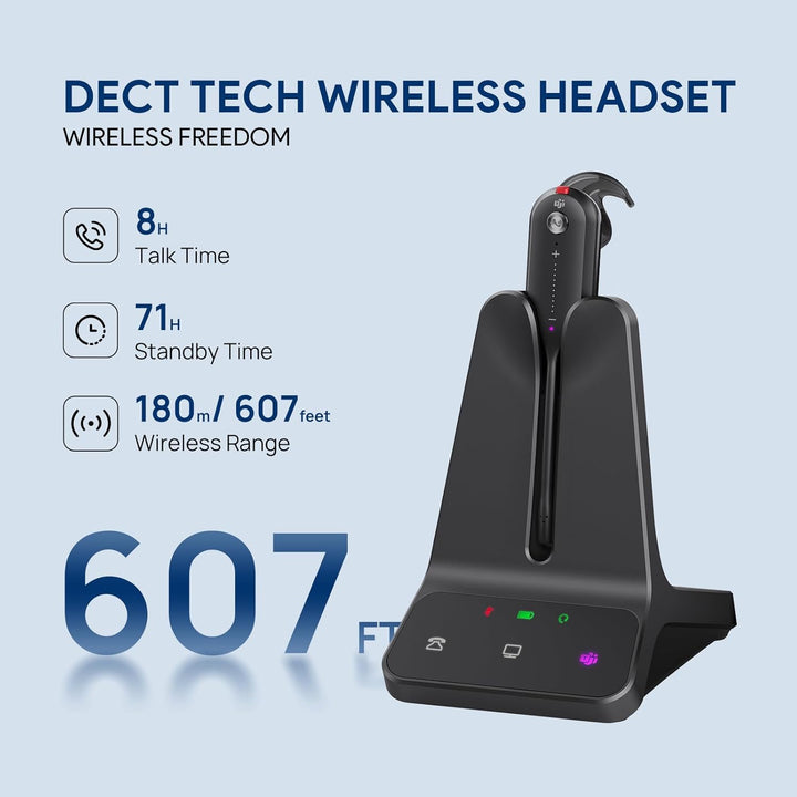 Yealink WH63 E2 DECT Kabellos mit Mikrofon, Einohr Kabelloses Headset für Computer-Telefon,2X Noise