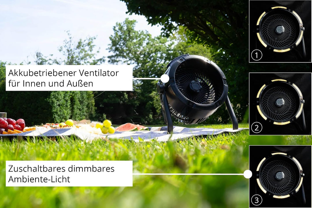 Unold Tischventilator 86656 – Akkuventilator für Outdoor &amp; Indoor | Batteriebetrieben, flexibel eins