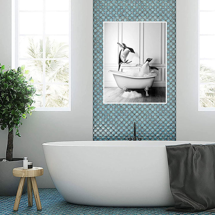 Tier Schwarz Weiss Wand Kunst Drucke, Leinwand Badezimmer Bilder Set Lustig Elefant Zebra Pinguine G