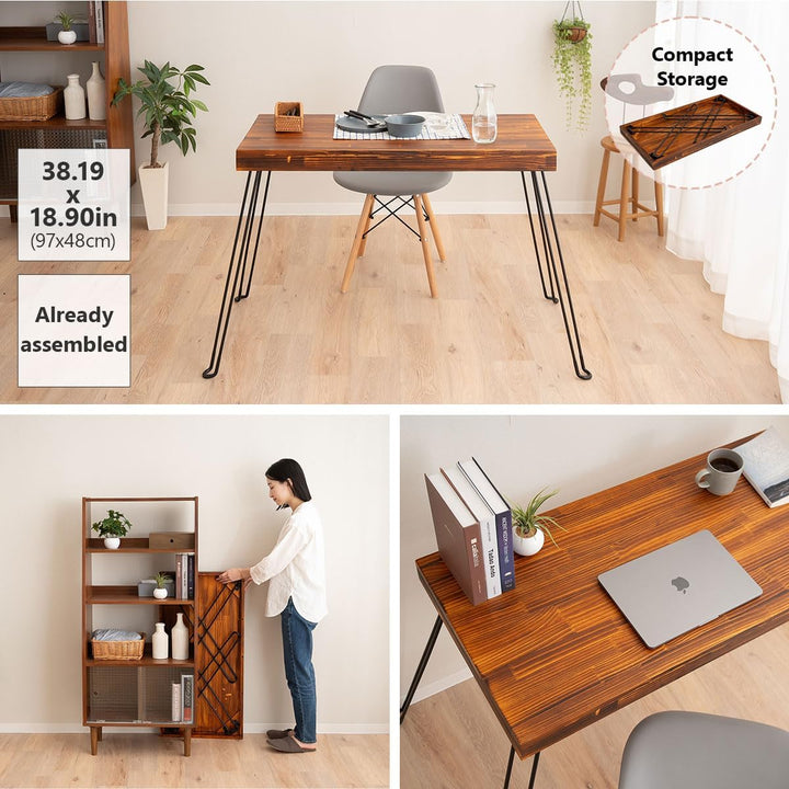 EMOOR Klapptisch Rechteckig aus Kiefernholz GRONO (Retro-Braun), Einfacher Platzsparender Tragbarer