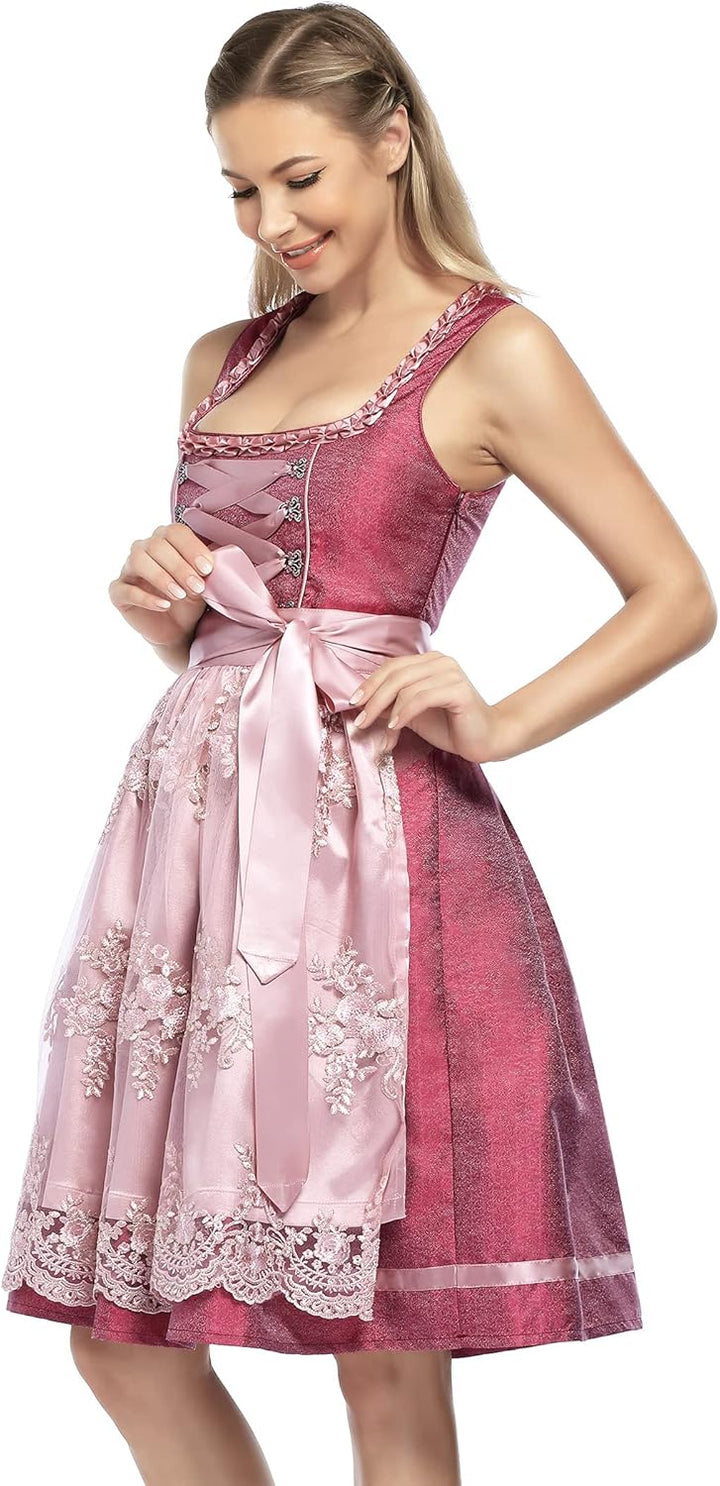 KOJOOIN Trachtenkleid Dirndl Kurz Damen Midi für Oktoberfest 3tlg.- DREI Teilig: Kleid, Bluse, Schür