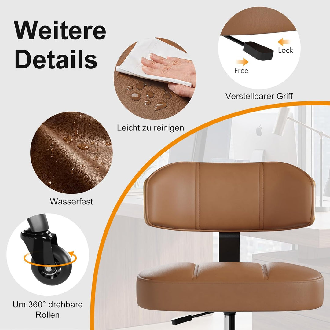 Rollhocker HöHenverstellbar, Bürohocker Ergonomisch,Arbeitshocker, Drehhocker 360°,Mit Massivholz Rü