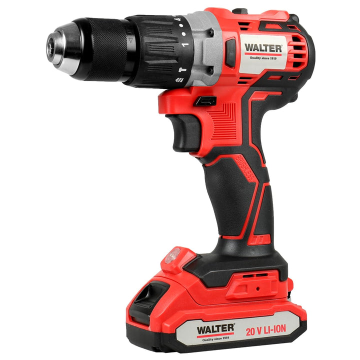 WALTER Li-Ion Akku-Schlagbohrschrauber Brushless 20V, 16 Drehmomentstufen, LED-Arbeitsleuchte, inkl.