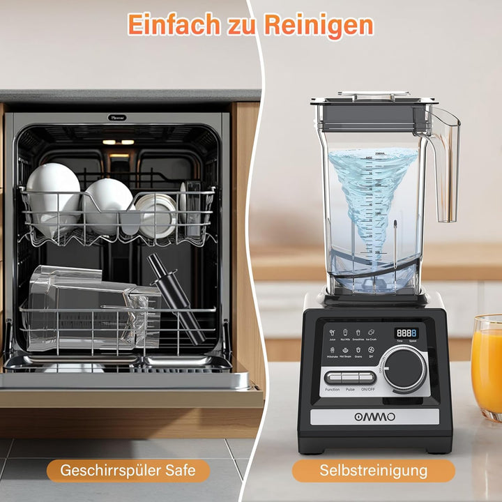 OMMO 2L Standmixer Hochleistungsmixer, Mixer Smoothie Maker mit 9 Geschwindigkeitssteuerungen für Ei