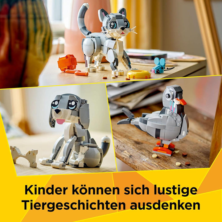 LEGO Creator 3in1 Graue Katze - Modell umbaubar in Spielzeug Hund oder Taube - Bauset mit Tierfigure