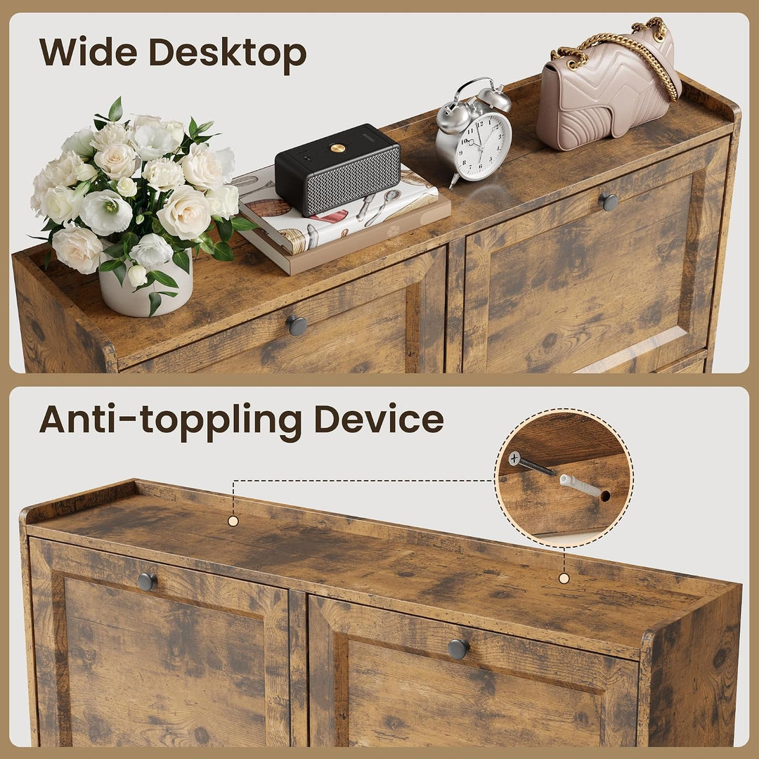 Bealife Schuhschrank mit 4 Klappen – dünner und moderner Schuhschrank mit eingezäunter Decke, Staura