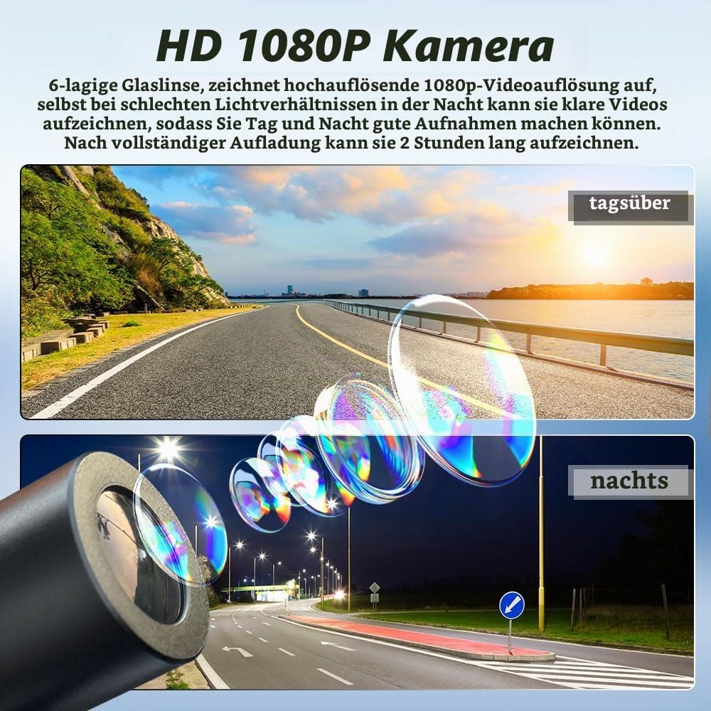 VSYSTO Fahrrad Motorrad Helm Kamera, Auto Power On/Off, WiFi HD 1080P 150 ° Weitwinkel Sternlicht Na