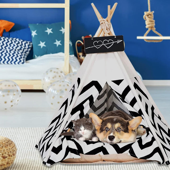 Tipi Zelt für Haustiere Hundezelt Katzenzelt 60x60x70cm Haustierzelte Häuser mit Doppelseitigem Kiss