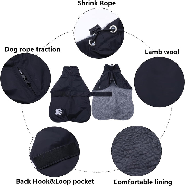 Geyecete Hundemantel Wasserdichter fur Windhund, Winter Hundejacken mit warmem plüschfutter, Regenma