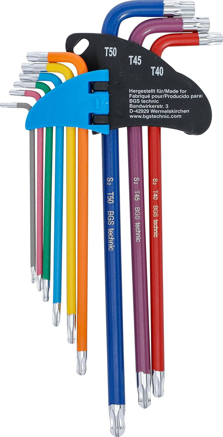 BGS 74468 | Winkelschlüssel-Satz | Multicolour | extra lang | T-Profil (für Torx) mit Kugelkopf T10