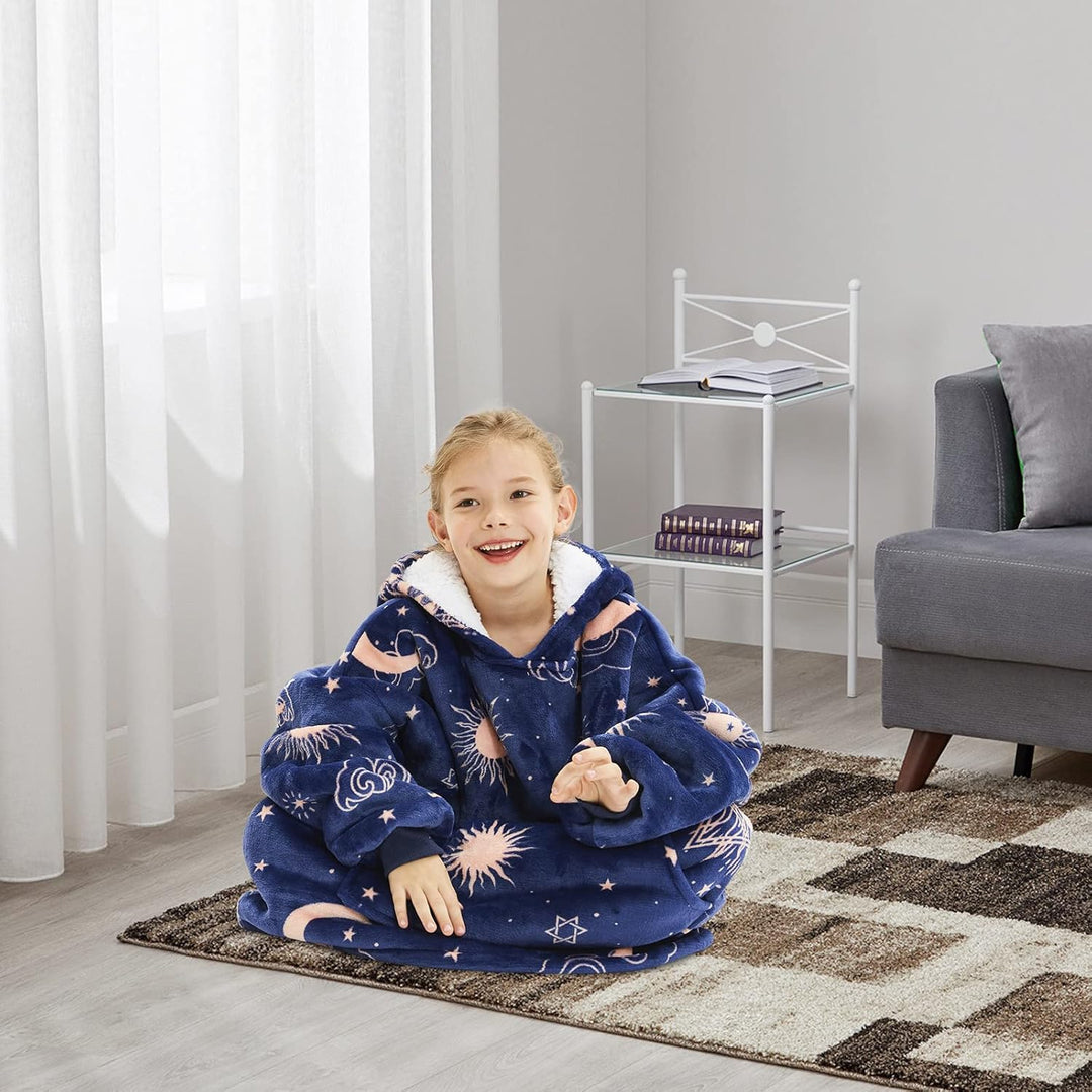 THREE POODLE Decken Hoodie, Oversize Hoodie Decken Pullover Kuschelpullover für Kinder, Warm und Wei