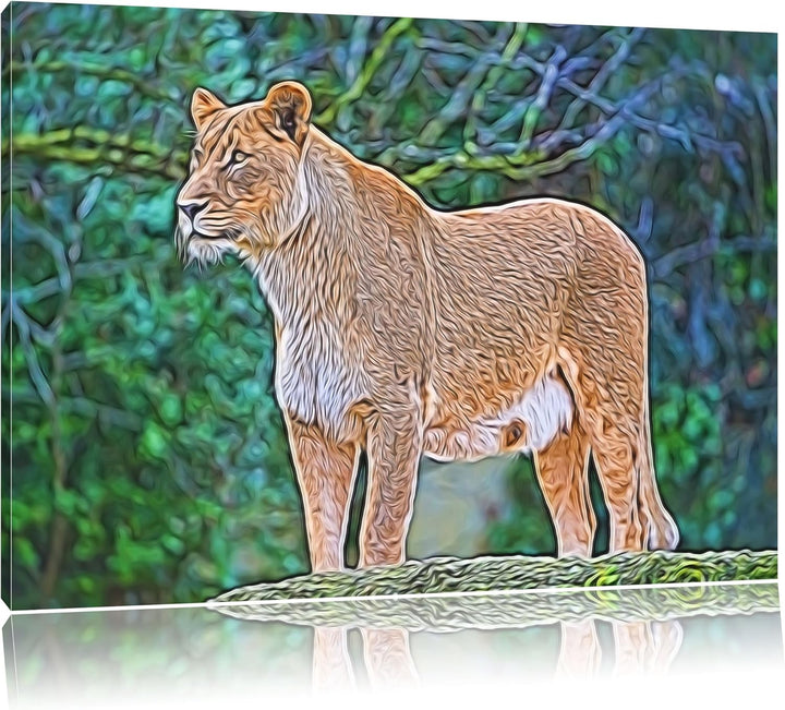 maiestätische Löwin Deluxe Format: 100x70 cm auf Leinwand, XXL riesige Bilder fertig gerahmt mit Kei
