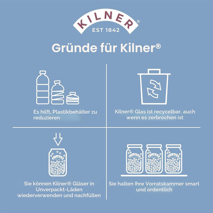 Kilner Butterfass Glas mit Handkurbel, manuelle Handkurbel und Silikonmixer, 1L, Öffnung: 7,2 cm, 16