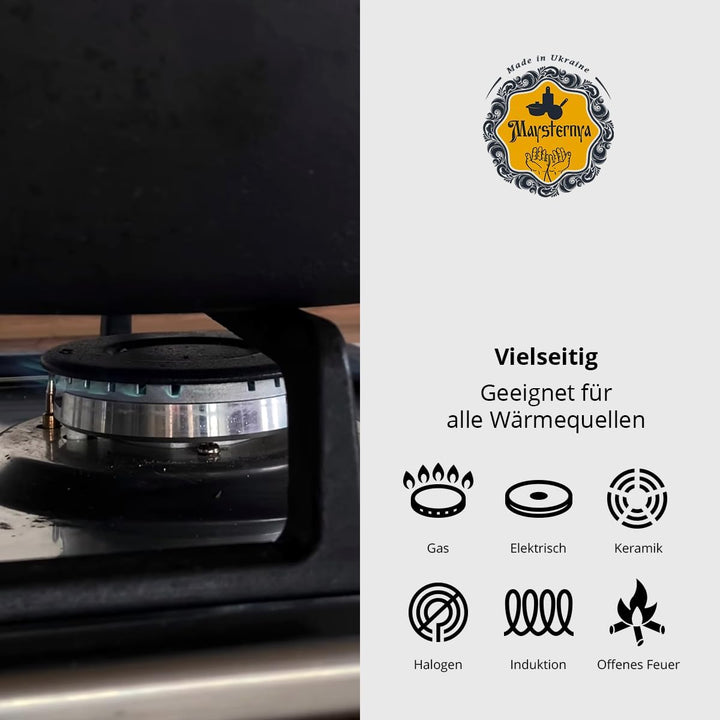 Maysternya™ Gusseisen Dutch Oven - Outdoor cooking - BBQ Bratpfanne Gusseisen - Schwarz (6 Liter), 6