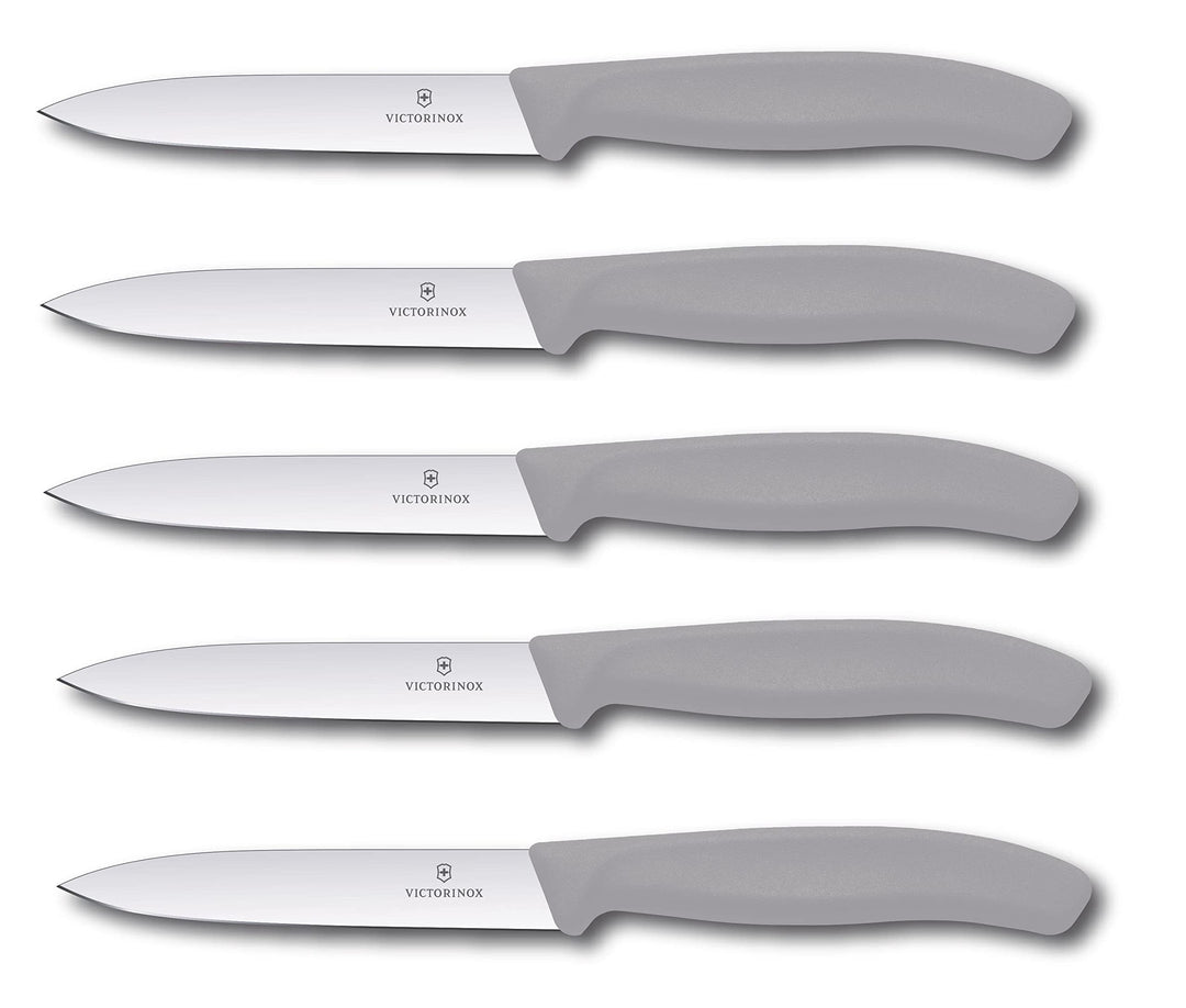 Victorinox | 5-tlg Gemüsemesser Set Swiss Classic Cool Grey/Grau – 10 cm ohne Wellenschliff – Tomate