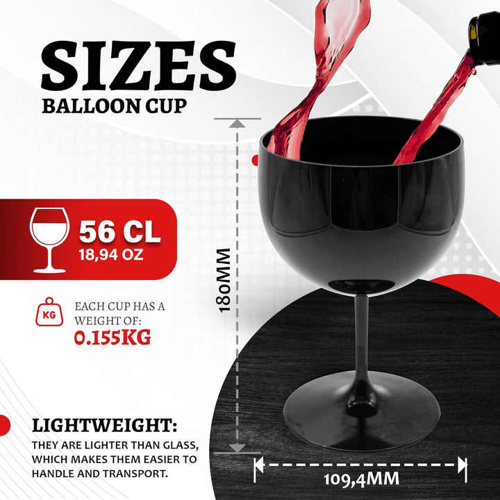 DOJA Barcelona | Kunststoff-Ballonglas | 56 cl | 12er Pack | Schwarz | Wiederverwendbare Hartplastik