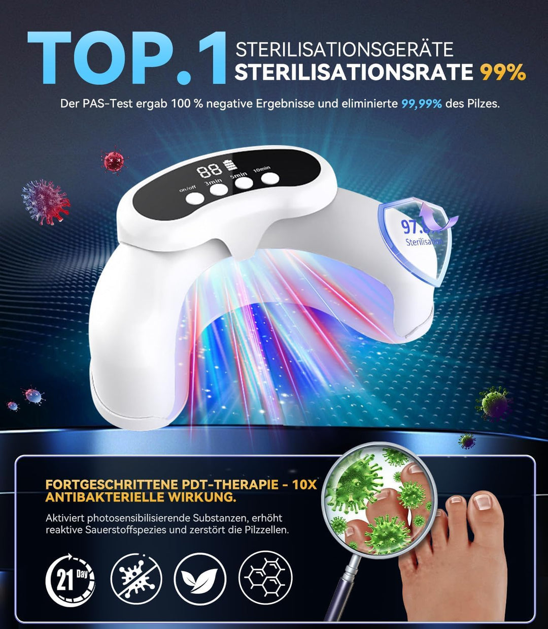 6.0 Nagelpilz Laser mit Zeitmessgerät Nagelpilz Lasergerät【3 Blau 1 Infrarot-Stärkste Wirkung】Laser
