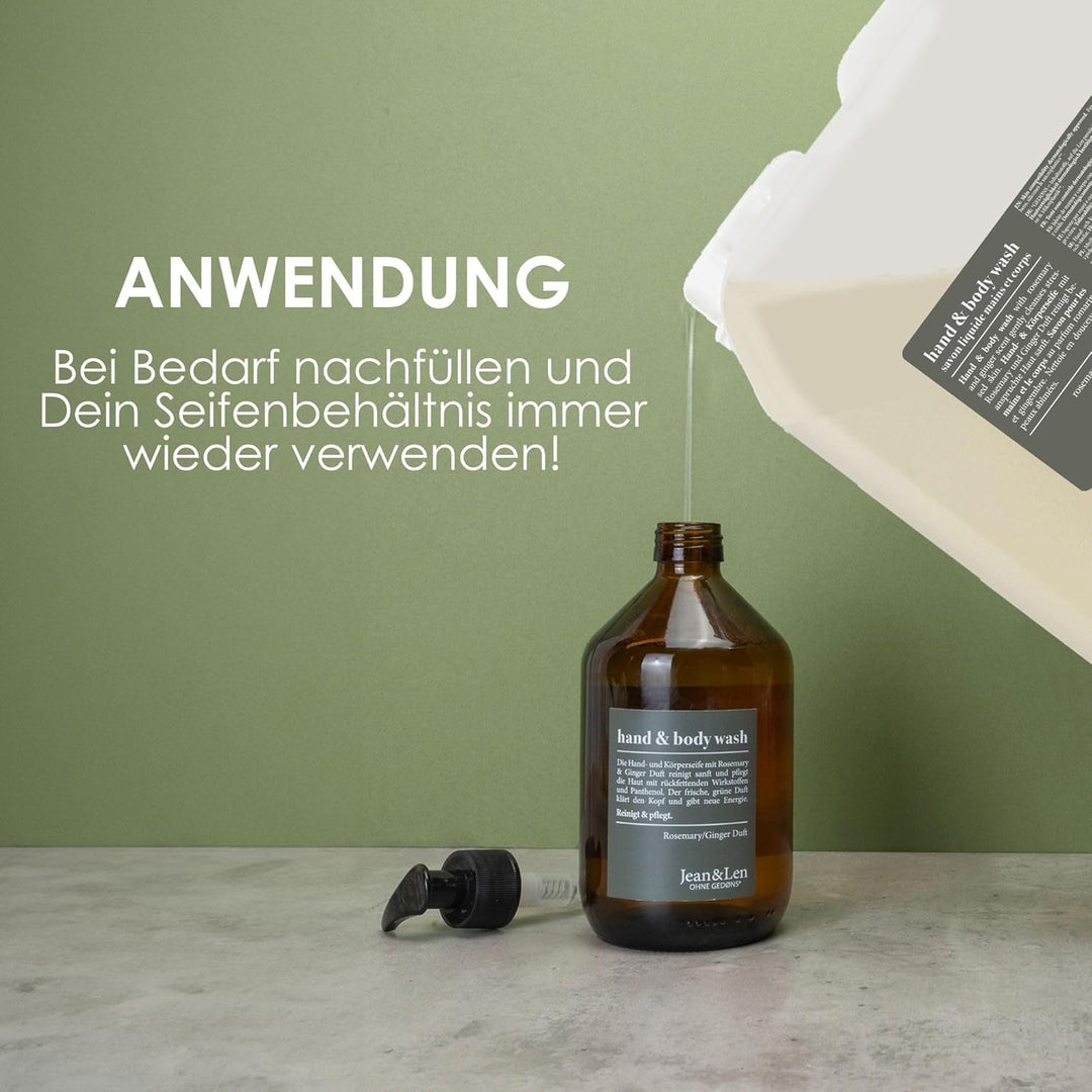 Jean &amp; Len Handseife Rosemary &amp; Ginger, Rückfettende Wirkung, Ohne Parabene &amp; Silikone, Nachfüllkani