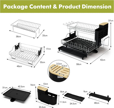 KOMFOTTEU Abtropfgestell abnehmbar, 2-stöckiges Geschirrkorb & Geschirrabtropfer, Geschirrständer mi