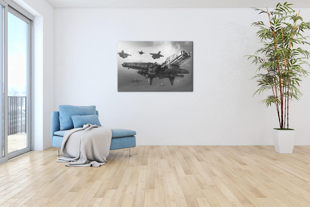 deyoli gewaltiges Raumschiff Format: 80x60 Effekt: Schwarz&Weiss als Leinwandbild, Motiv fertig gera
