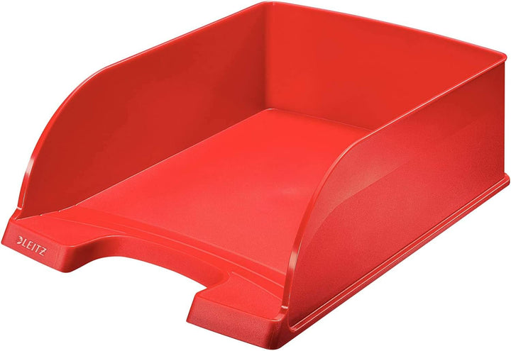 Leitz Briefkorb A4 Jumbo, 4er Pack, Rot, Mit extragrossem Fassungsvermögen, Plus Serie, 52330025 4 S