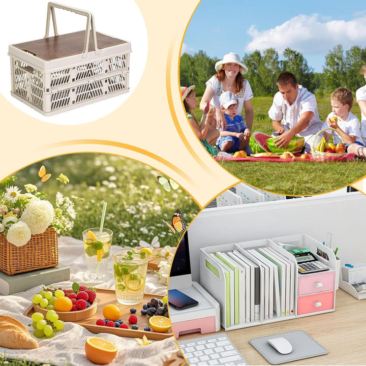 Camping Box | Klappbarer Picknickkorb - Praktische Transportkisten mit Griffen und Deckel stapelbar