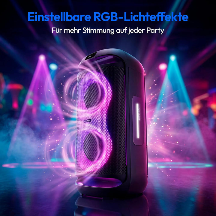 MEDION PE-2 Plus Partybox (Akku, mit Mikrofon, tragbarer Bluetooth Lautsprecher gross, Musikbox, Ver