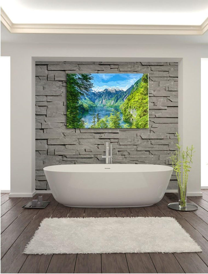 Pixxprint Blick auf den Königssee Kunst als Leinwandbild/Grösse: 100x70 cm/Wandbild/Kunstdruck/ferti