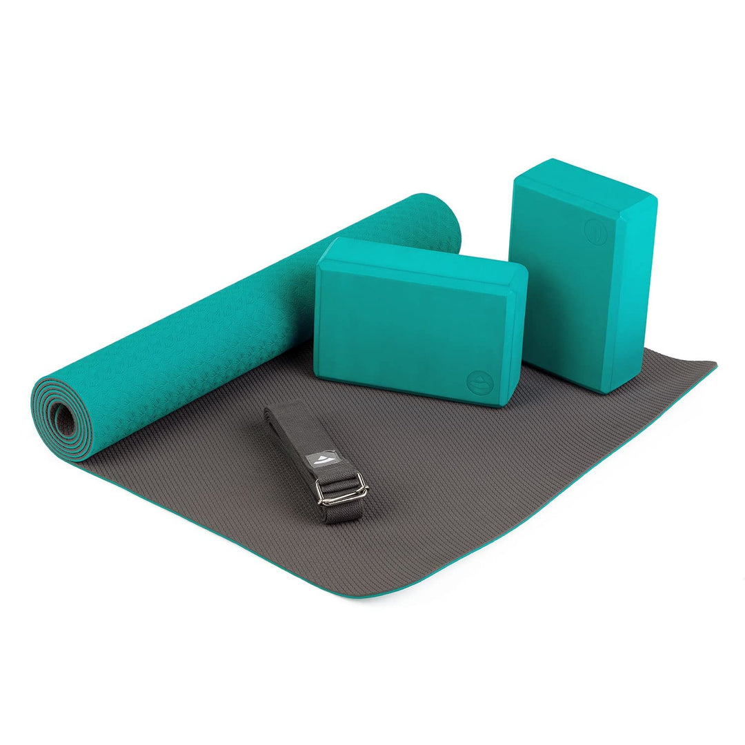 Bodhi Yoga Starter-Set Komplett | Rutschfeste Yogamatte aus TPE inkl. 2 Yogablöcken aus Eva (Moosgum