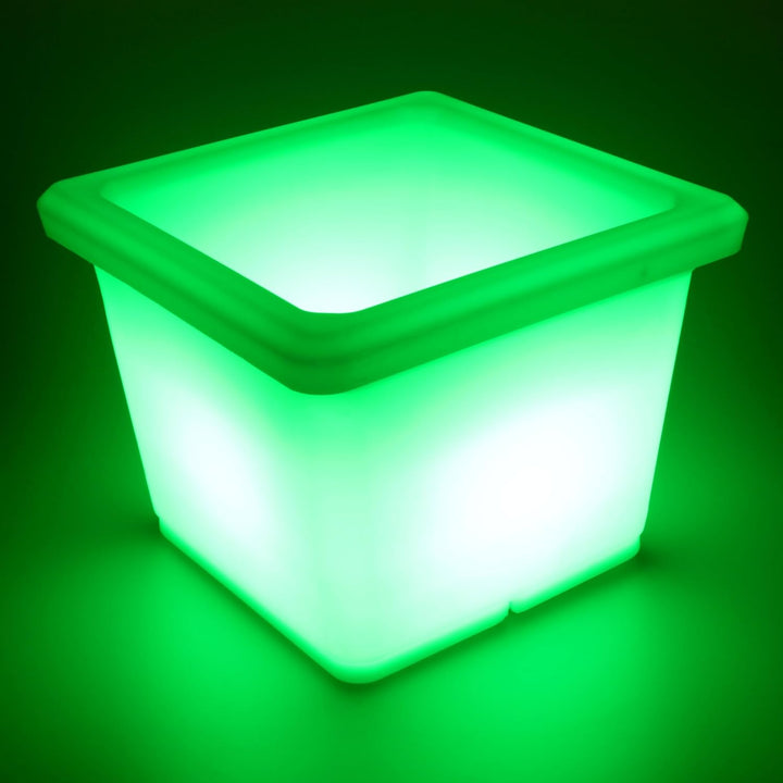 LED Blumentopf Blumenkübel Leuchtend eckig 35x35x27 cm kabellos mit Akku bunt RGB Farbwechsel und Fe