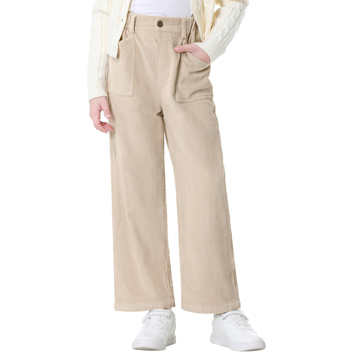 Rolanko Mädchen Cordhose, Pull On Elastische Taille Gerades Bein Abgeschnitten Lange Hosen für Kinde