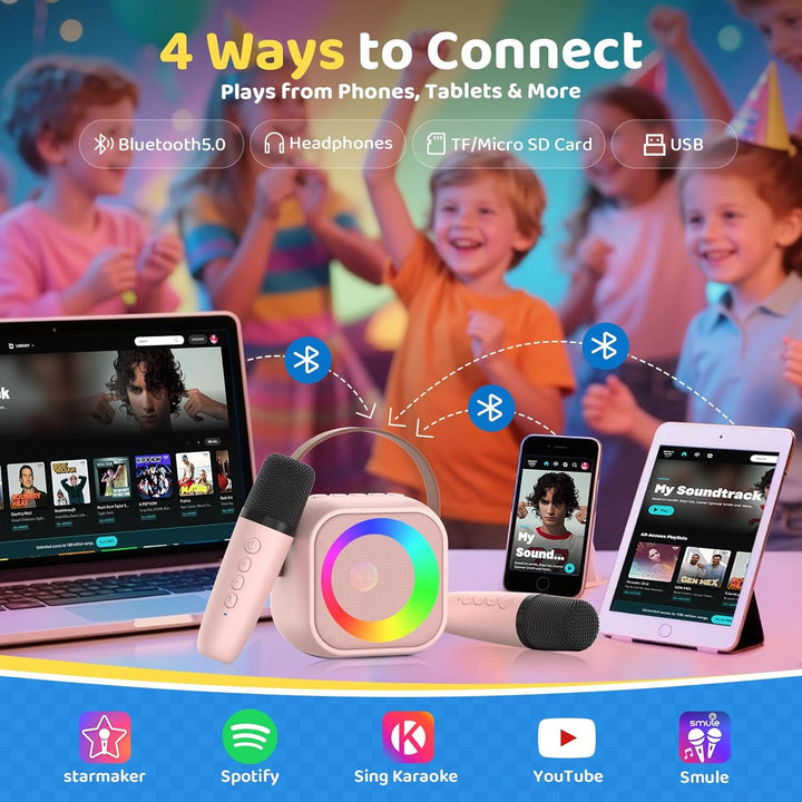 Jeefu Karaoke Maschine Kinder mit 2 Mikrofonen, Spielzeug für 3-12 Jahre alte Mädchen Geschenke, Min