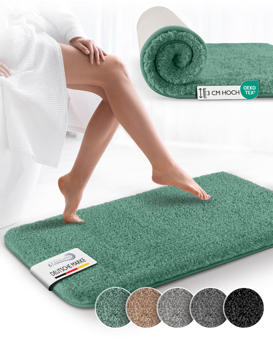 Beautissu Badematte rutschfest 100x60 cm – Duschvorleger Hochflor Badteppich rutschfest Waschbar Sha
