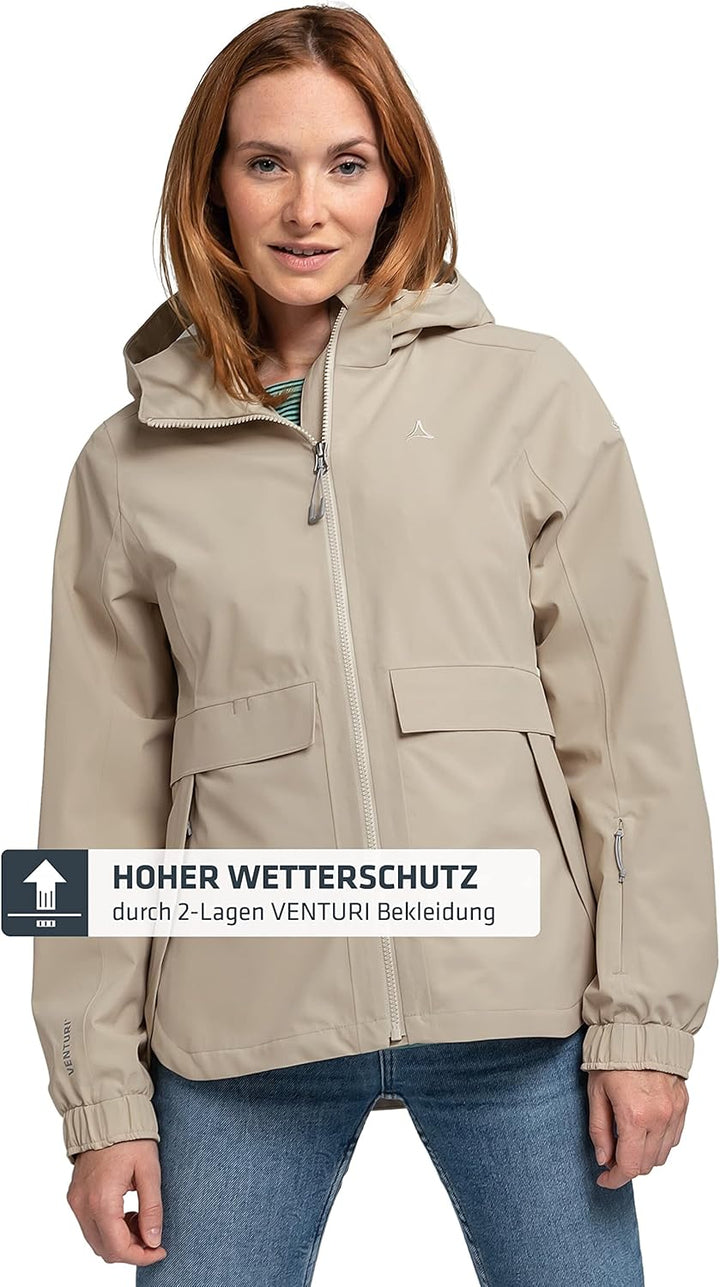 Schöffel Damen Jacket Lausanne L, Funktionsjacke mit Kapuze, wasserdichte Übergangsjacke mit Pack-Aw