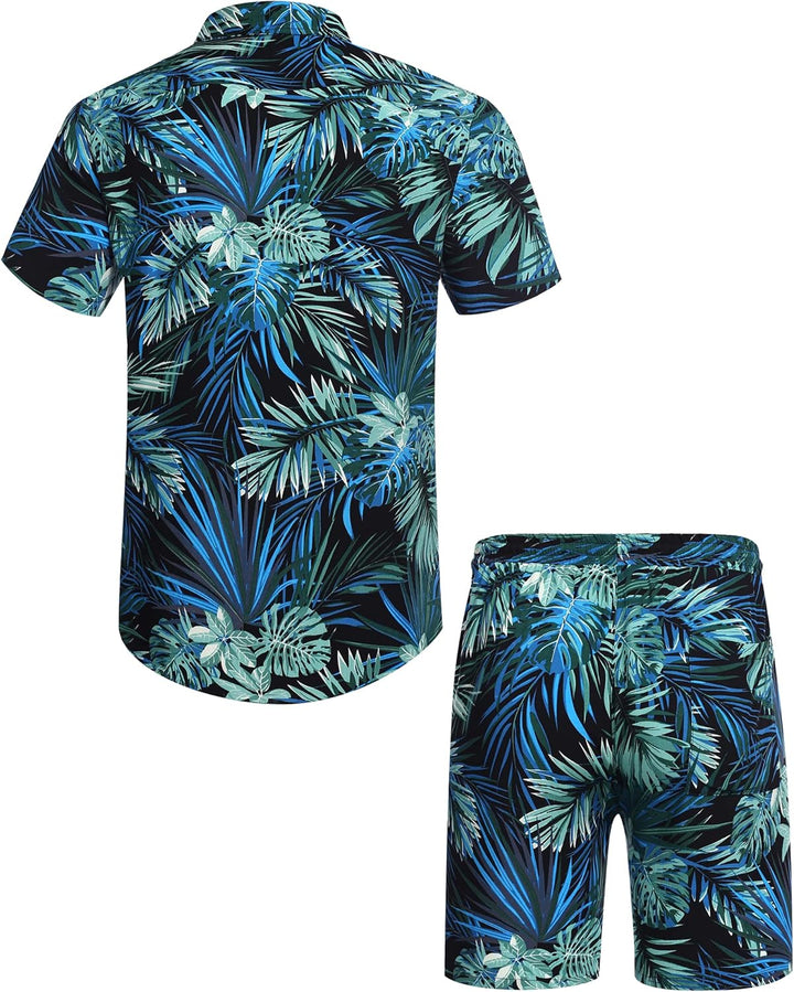 COOFANDY Herren Kurzarm Hemd Blumen Hawaiihemd und Shorts Set Floral Party Outfit Männer Button Down