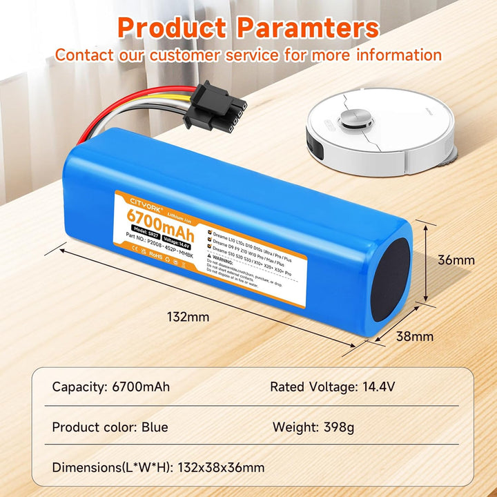 CITYORK 14,4 V 5600 mAh Lithium-Ersatzbatterie für Mi Robot Mijia 1. und 2. Generation, Roborock S50