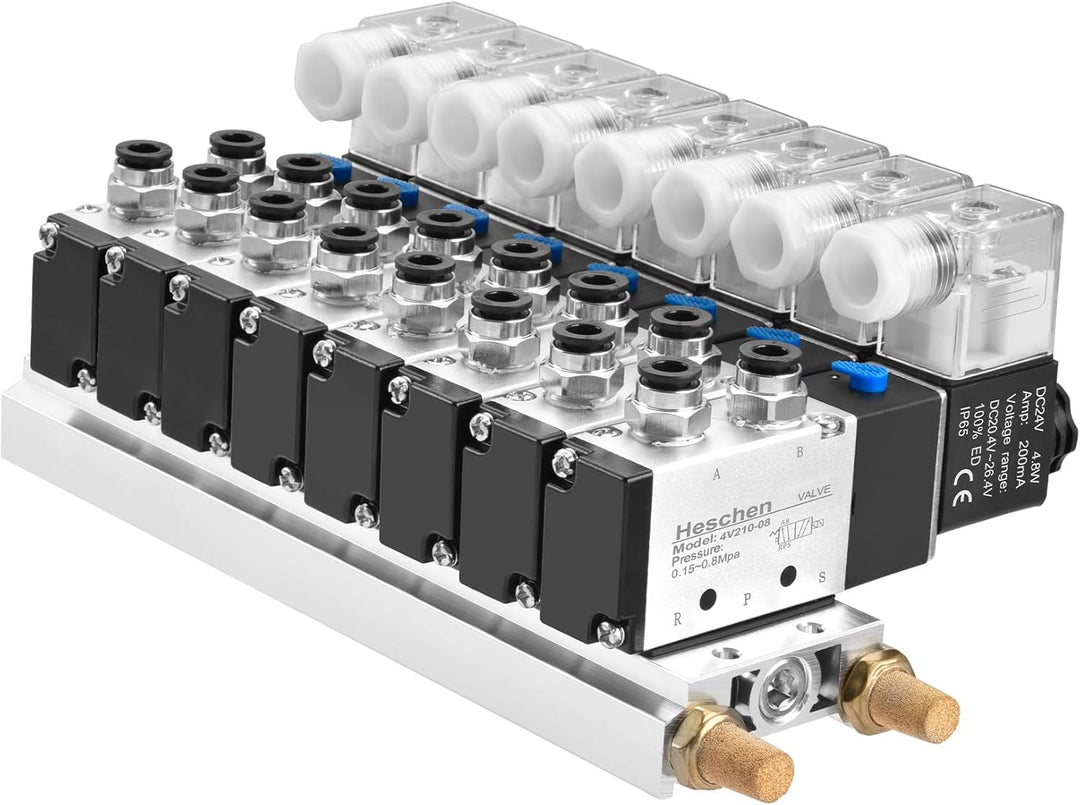 Heschen Integriertes Magnetventil mit 8 Fächern, 4V210-08, DC24V, PT1/4'', 5-Wege 2 Positionen, mit