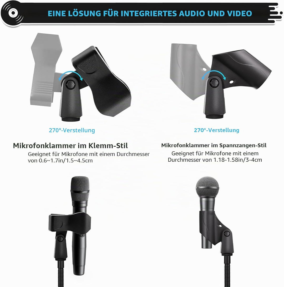 K KASONIC Stativ für Mikrofon mit Gänsehals, Verstellbares Mikrofonstativ mit 2 Mikrofonhaltern für